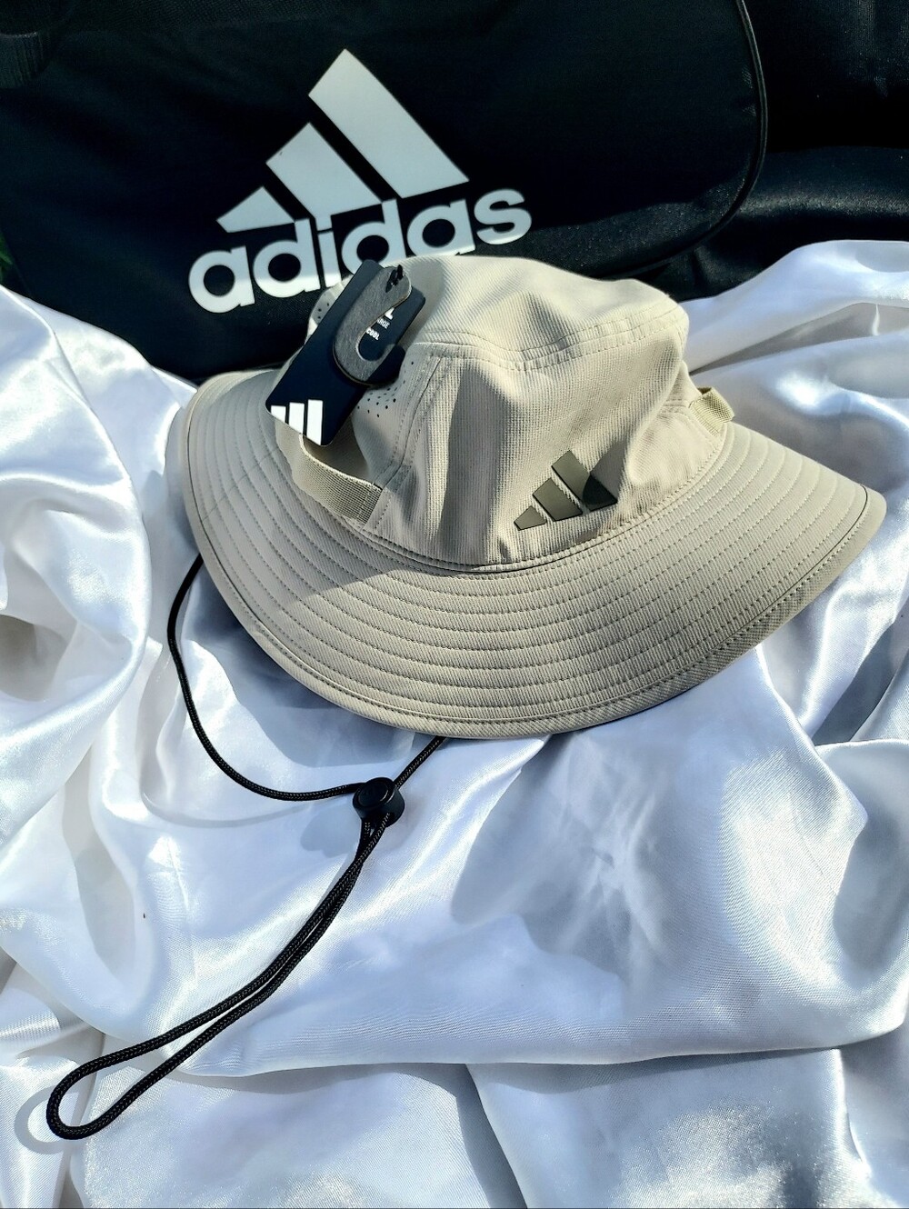 adidas Men's Light Beige Outdoor Bucket Hat with Chin Cord